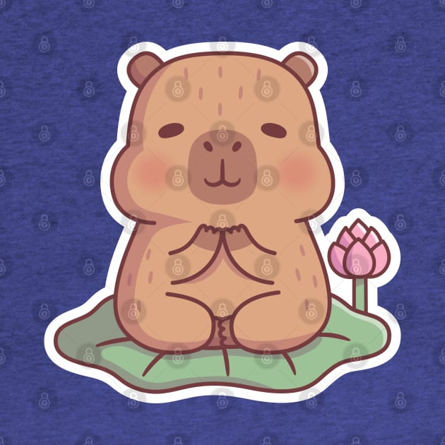 Cute Capybara Meditating On Lotus Leaf by rustydoodle